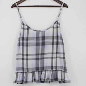 Anthropologie Cloth & Stone Sleeveless Plaid Tank Top L Ruffled Strap